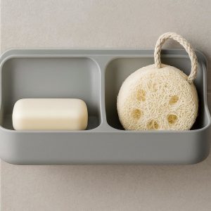 15 Dual-Chamber Soap and Loofah Tray for Shower Organization