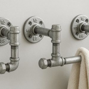 22 Industrial Pipe Towel Hook Set with Galvanized Finish